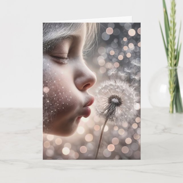 Birthday Girl Blowing Dandelion Seedlings Card (Front)