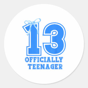 Birthday Girl Blue Coquette Bow 13 Years Old 13th  Classic Round Sticker