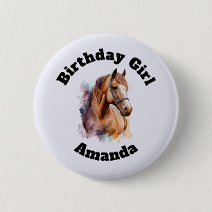 Birthday Girl Brown Horse Head Portrait 6 Cm Round Badge