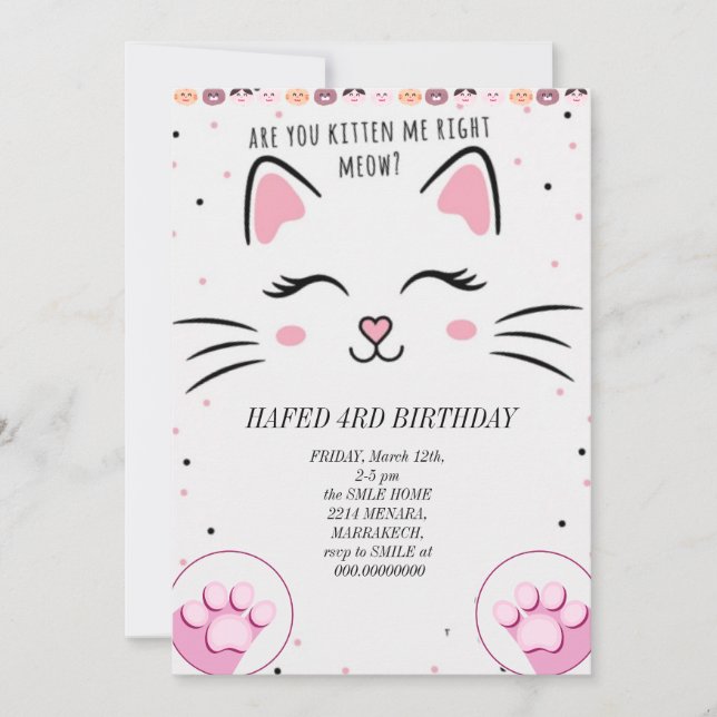 birthday girl cat girls cats kitten cute invitatio invitation (Front)
