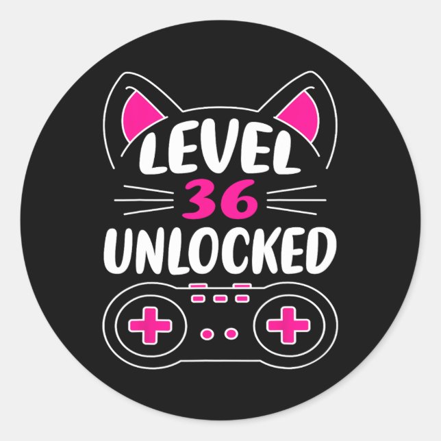 Birthday Girl Cat Lover Video Game Level 36 Unlock Classic Round Sticker (Front)