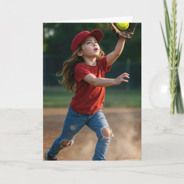 Birthday Girl Catching a Softball Card (Front)
