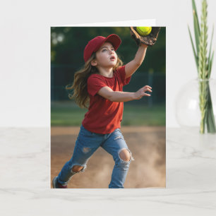 Birthday Girl Catching a Softball Card