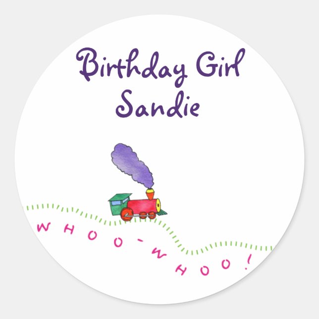 Birthday Girl (child's name) Train Classic Round Sticker (Front)
