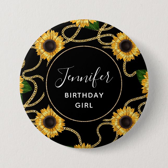 Birthday Girl Classy Yellow Sunflowers Pattern 7.5 Cm Round Badge (Front)