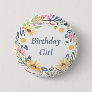 Birthday Girl Colorful Modern Floral 6 Cm Round Badge