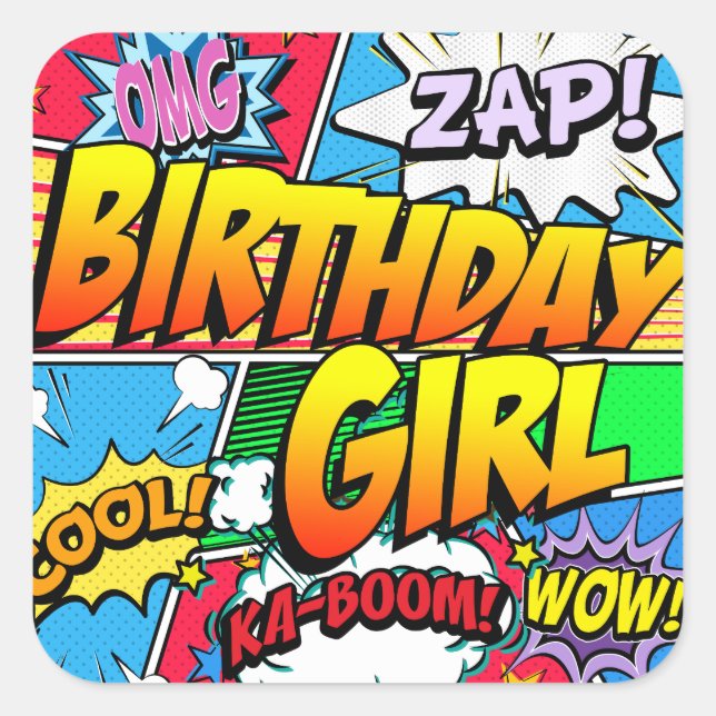 Birthday Girl Comic Book Square Sticker (Front)