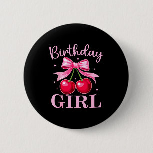 Birthday Girl Coquette Bow Cherry Birthday Girls W 6 Cm Round Badge