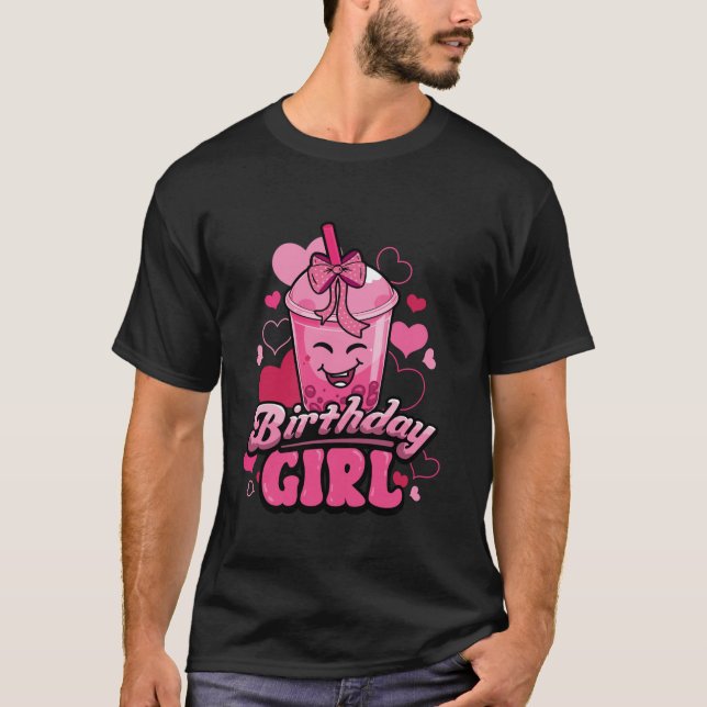 Birthday Girl Coquette Bow Cute Boba Bubble Milk T T-Shirt (Front)