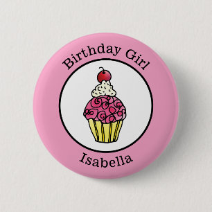Birthday Girl Cupcake Personalised 6 Cm Round Badge