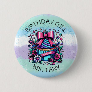 Birthday Girl Cupcake Whimsical Personalised 6 Cm Round Badge