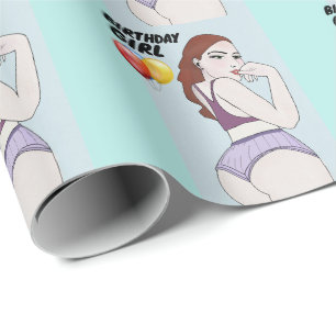 BIRTHDAY GIRL CURVY BIG BOTTOMED BRUNETTE  WRAPPING PAPER