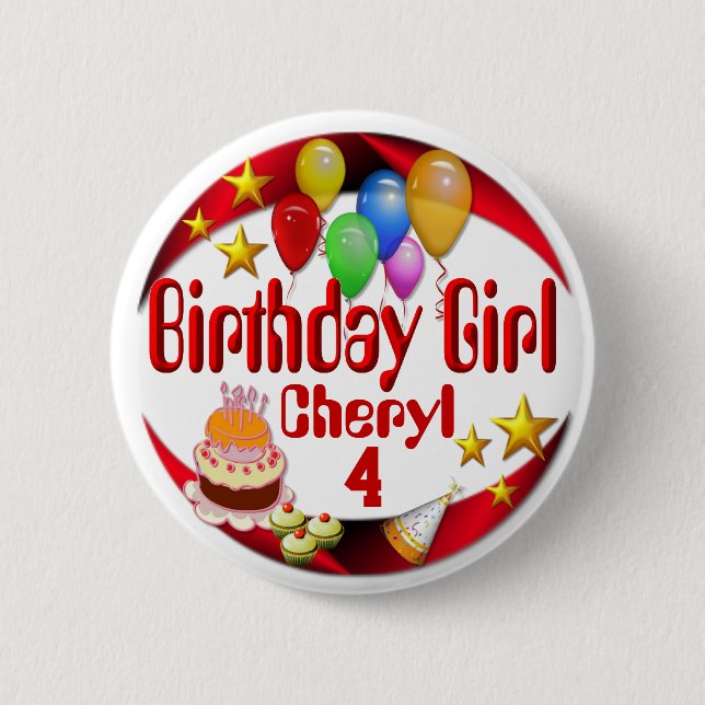 Birthday Girl Custom Name and Age Birthday 6 Cm Round Badge (Front)