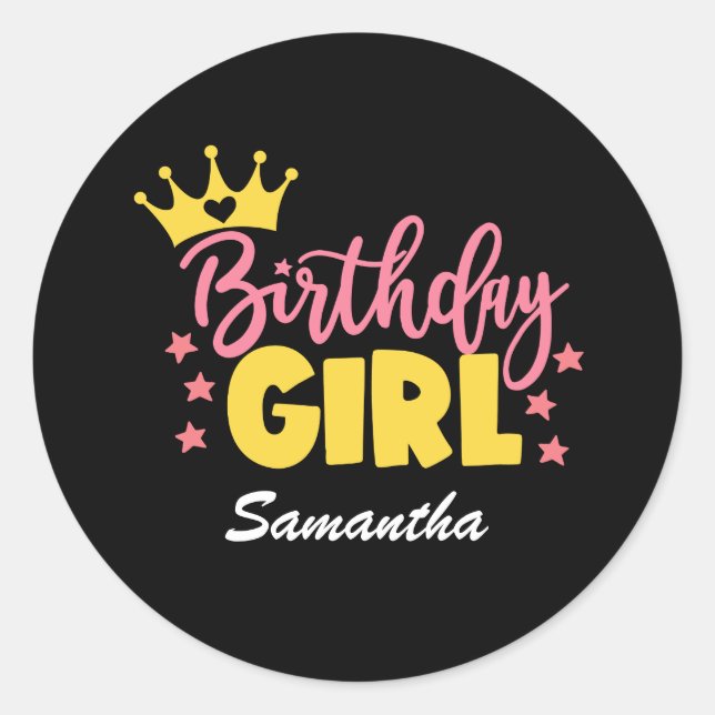 Birthday Girl Custom Simple Photo Classic Round Sticker (Front)