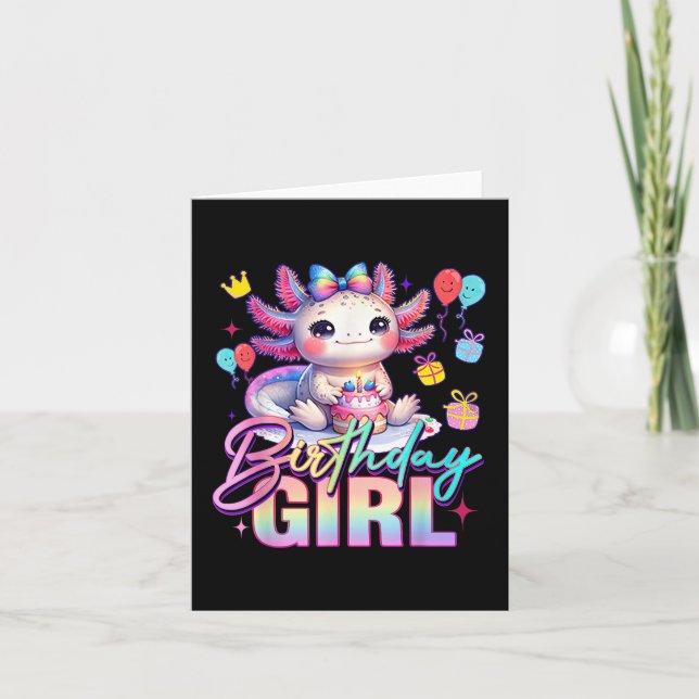 Birthday Girl Cute Axolotl Birthday Party Kids Gir Card (Front)