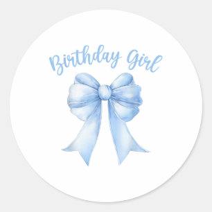 Birthday Girl Cute Blue Coquette Bow Y2k Women Bir Classic Round Sticker