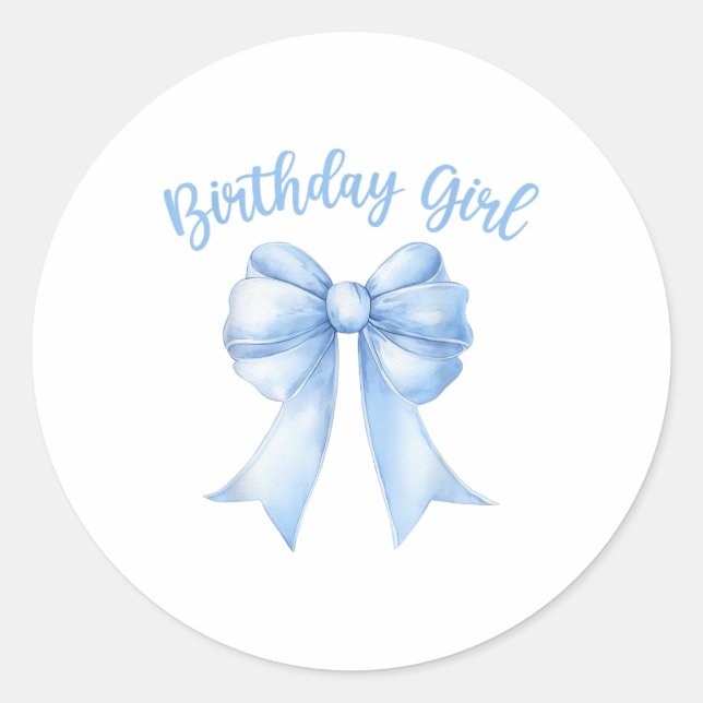 Birthday Girl Cute Blue Coquette Bow Y2k Women Bir Classic Round Sticker (Front)