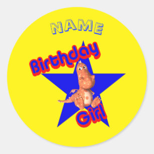 Birthday Girl Cute Dinosaur Personalised Classic Round Sticker