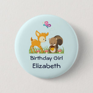 Birthday Girl Cute Forest Animals 6 Cm Round Badge