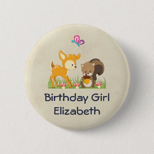 Birthday Girl Cute Forest Animals 6 Cm Round Badge