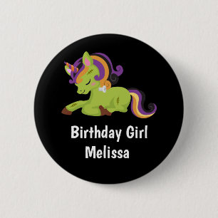 Birthday Girl Cute Frankenstein Unicorn Halloween 6 Cm Round Badge