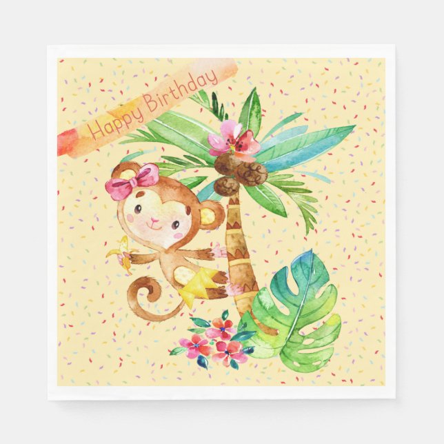 Birthday Girl, Cute Little Monkey Napkin (Front)