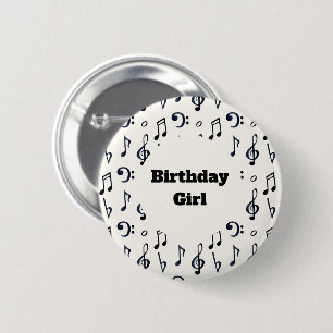 Birthday Girl - Cute Musical Notes Pattern 6 Cm Round Badge