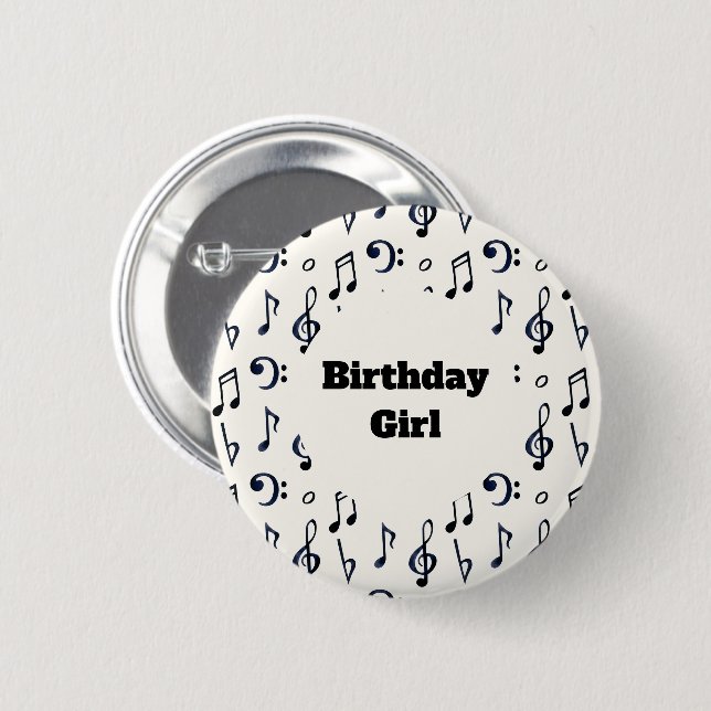 Birthday Girl - Cute Musical Notes Pattern 6 Cm Round Badge (Front & Back)