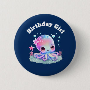 Birthday Girl Cute Octopus Under the Sea Theme 6 Cm Round Badge