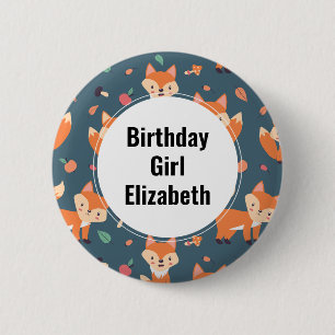 Birthday Girl - Cute Orange Fox Animal Pattern 6 Cm Round Badge