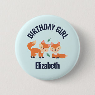 Birthday Girl Cute Orange Foxes Illustration 6 Cm Round Badge