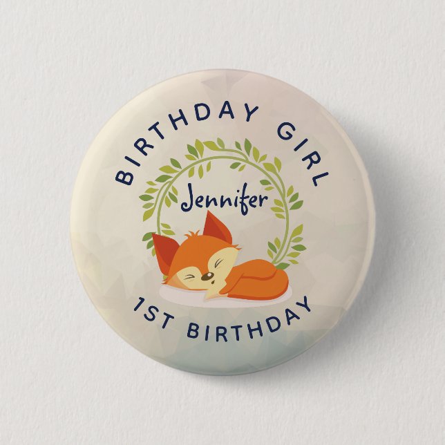Birthday Girl Cute Sleeping Orange Fox 6 Cm Round Badge (Front)