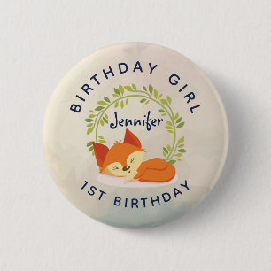 Birthday Girl Cute Sleeping Orange Fox 6 Cm Round Badge
