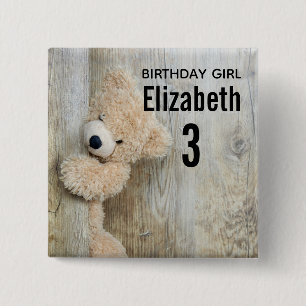 Birthday Girl Cute Stuffed Bear Photo 15 Cm Square Badge