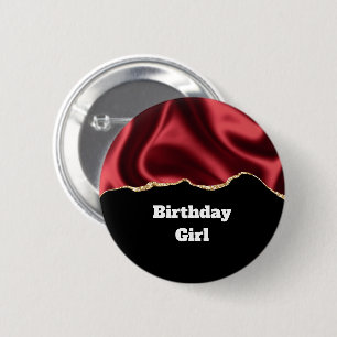 Birthday Girl Dark Red Glam Wavy Satin Abstract - 6 Cm Round Badge