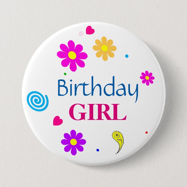 Birthday Girl Decorative Round Button (Front)