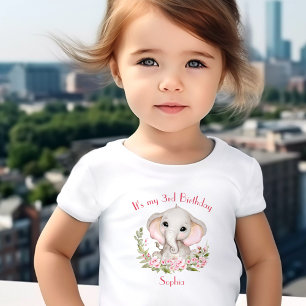 Birthday Girl Elephant Pink Personalised Name Toddler T-Shirt