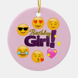 Birthday Girl Emoji Ceramic Tree Decoration