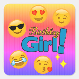 Birthday Girl Emoji Ombre Stripes Square Sticker