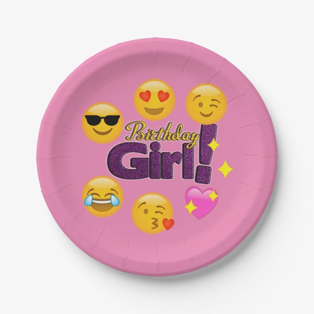 Birthday Girl Emoji Paper Plate (Front)