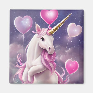 Birthday Girl Fantasy Unicorn with Pink Balloons Magnet