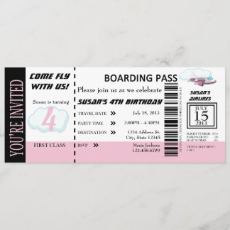 Birthday Girl Flight Ticket Invite Customisable