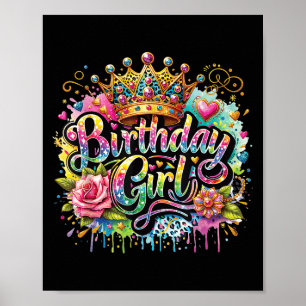 Birthday Girl Floral Crown Princess Party Cute Gir Poster