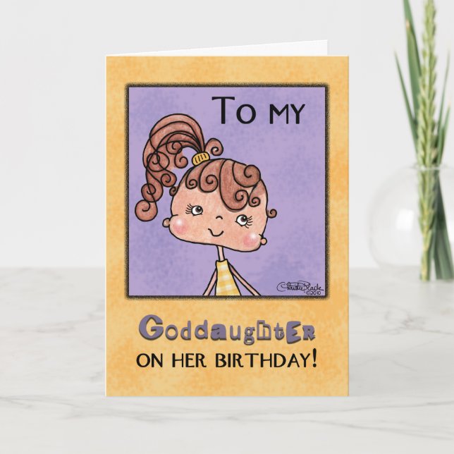 Birthday Girl for Goddaughter-Yellow Gingham Card (Front)