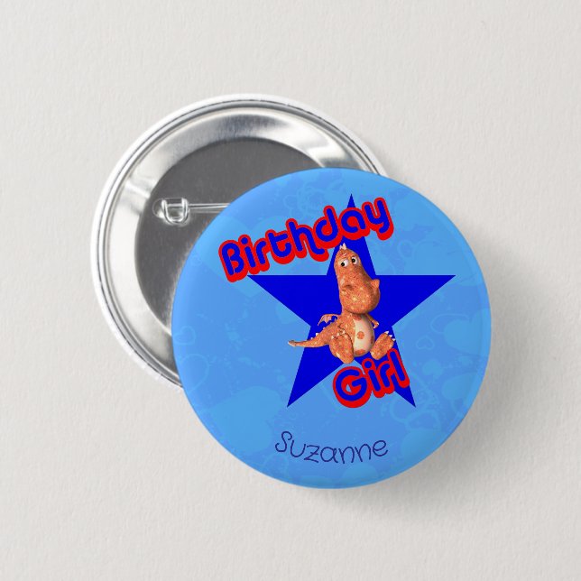Birthday Girl Friendly Dinosaur Cute Personalised 6 Cm Round Badge (Front & Back)