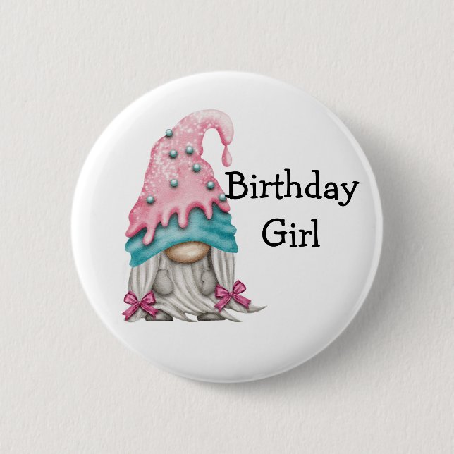  Birthday Girl Gnome Button (Front)