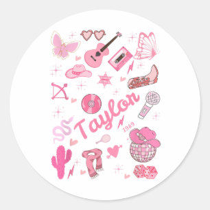 Birthday Girl Groovy Taylor First Name Personalise Classic Round Sticker