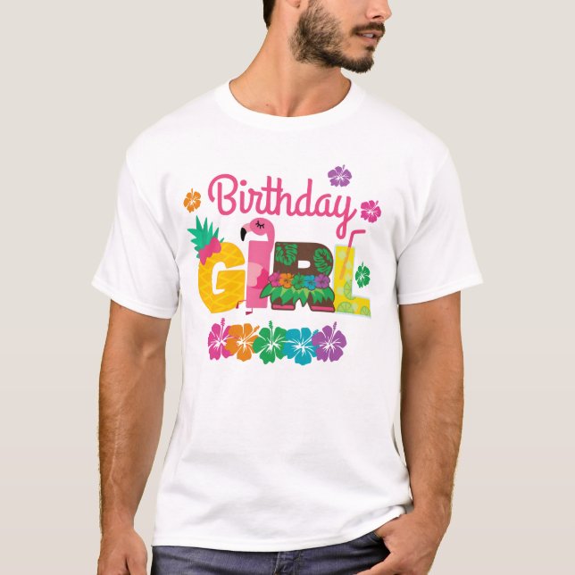 Birthday Girl Hawaiian Luau Summer T-Shirt (Front)