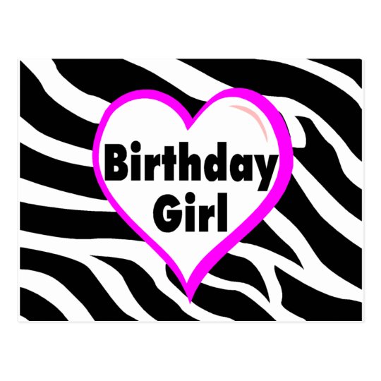 Birthday Girl (Heart Zebra Stripes) Postcard
