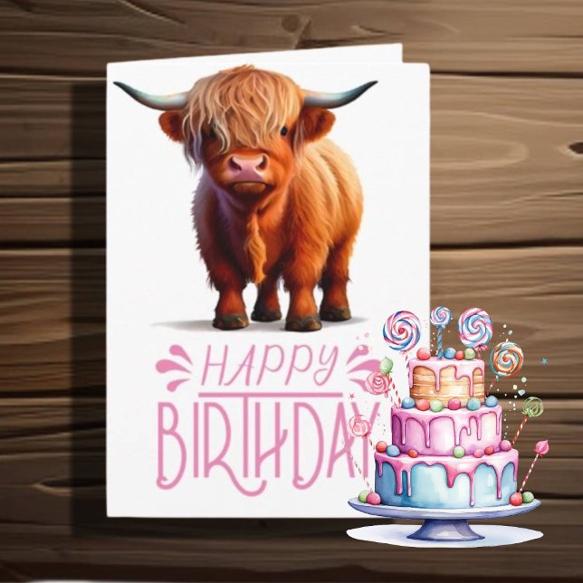  birthday girl Highland Cow Card (Creator Uploaded)